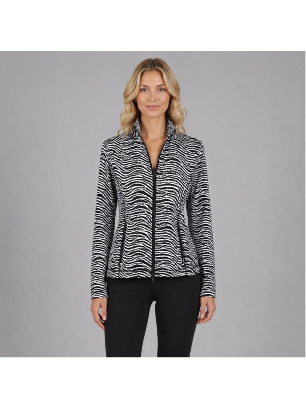 J.McLaughlin Billie Zebra Print Full Zip Jacket Golf Active Stretch Jersey Sz S - Picture 1 of 12